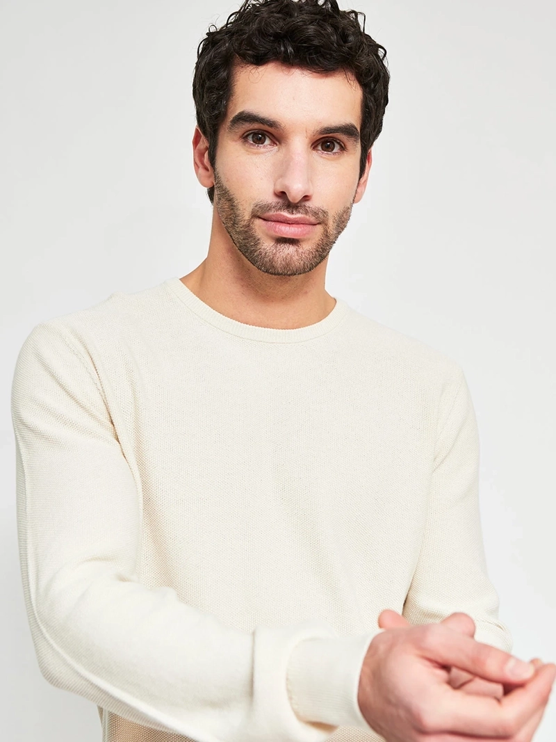 SWEATER HOMBRE CACHAREL ALGODÓN CUELLO REDONDO TEXTURA - 3
