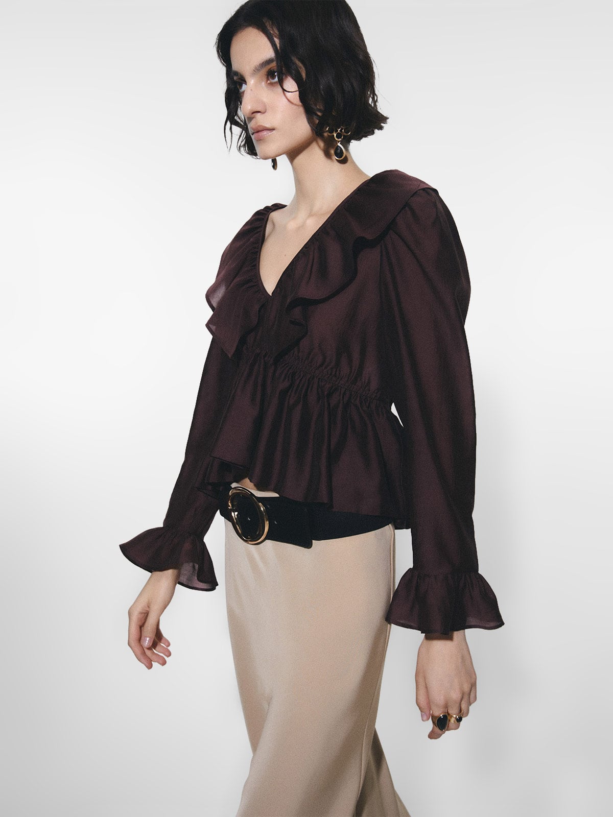 BLUSA MUJER SFERA MANGA LARGA VOLANTES - 1