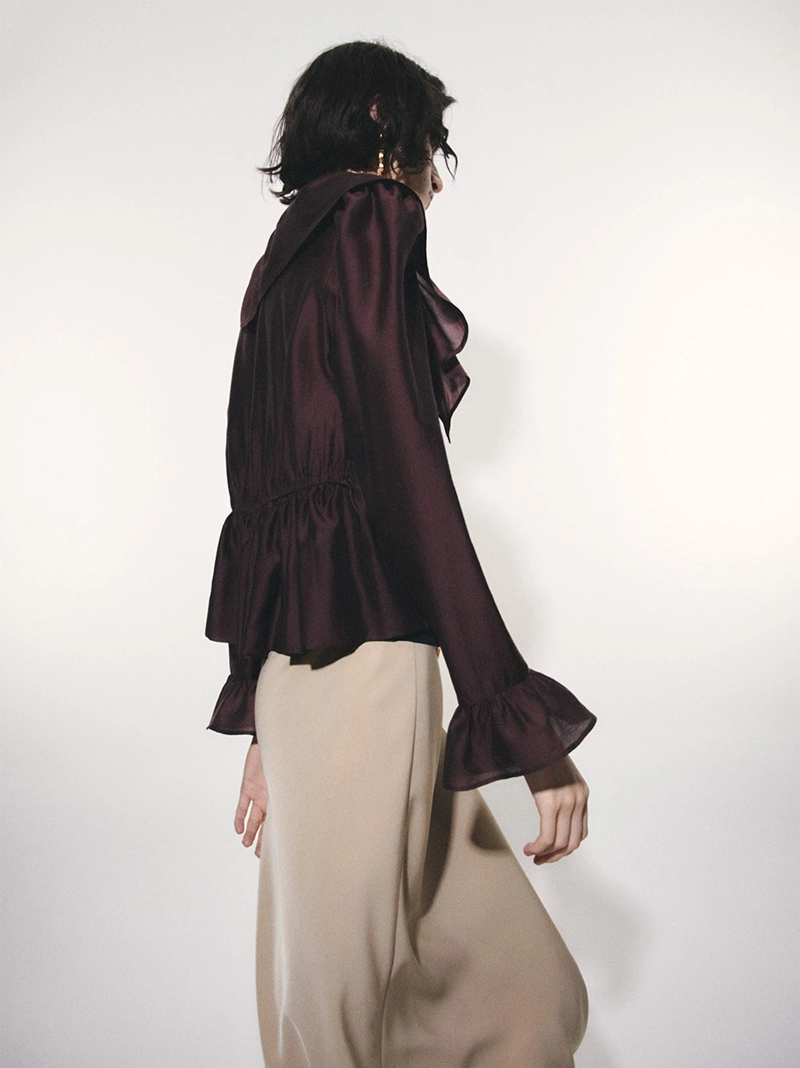 BLUSA MUJER SFERA MANGA LARGA VOLANTES - 3