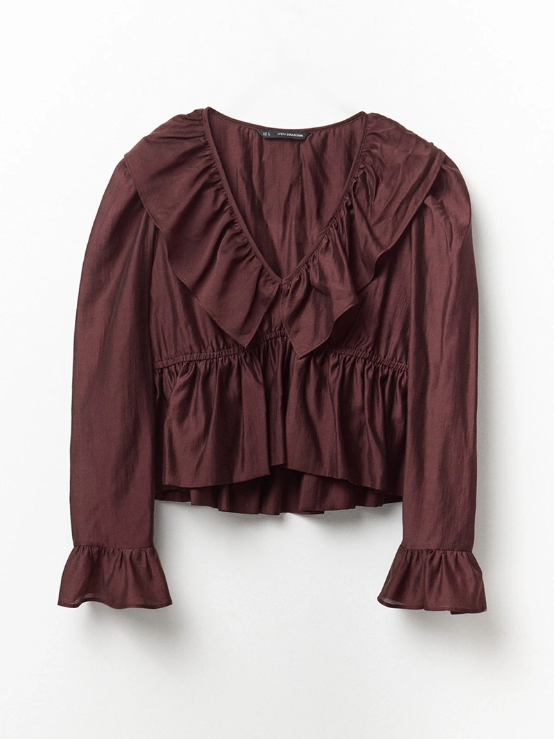 BLUSA MUJER SFERA MANGA LARGA VOLANTES - 5