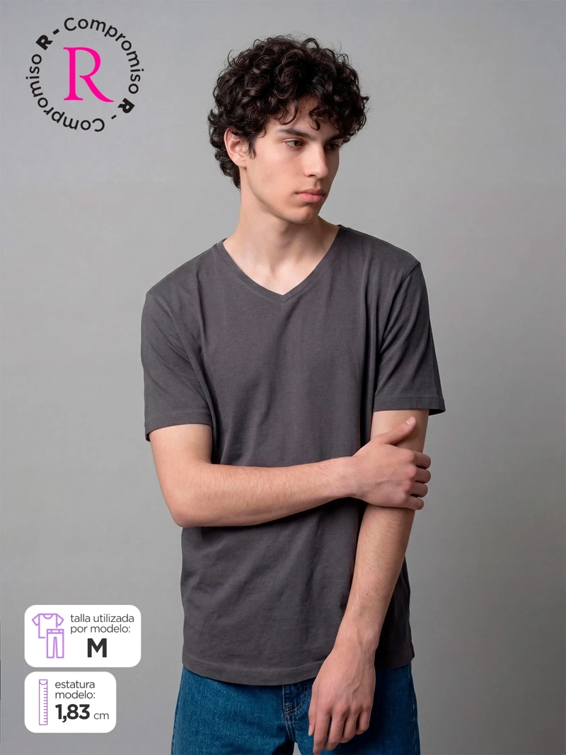 POLERA HOMBRE INDEX ALGODÓN CUELLO EN V MANGA CORTA - 1