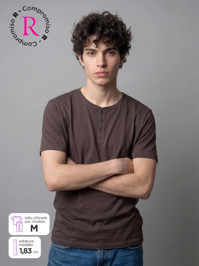 POLERA HOMBRE INDEX ALGODÓN CUELLO HENLEY MANGA CORTA