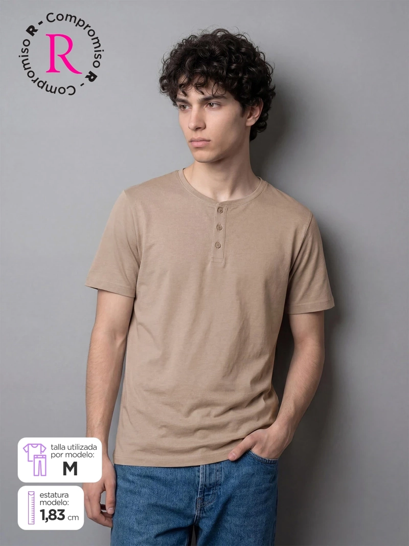 POLERA HOMBRE INDEX ALGODÓN CUELLO HENLEY MANGA CORTA - 1