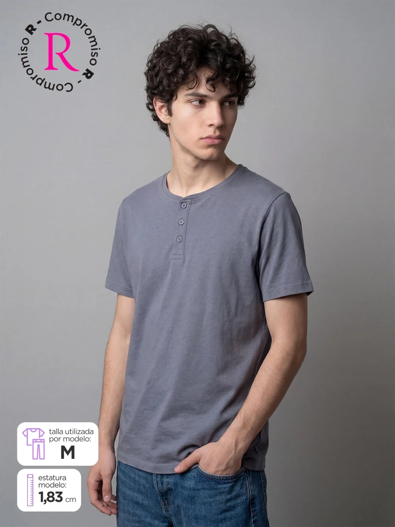 POLERA HOMBRE INDEX ALGODÓN CUELLO HENLEY MANGA CORTA - 1