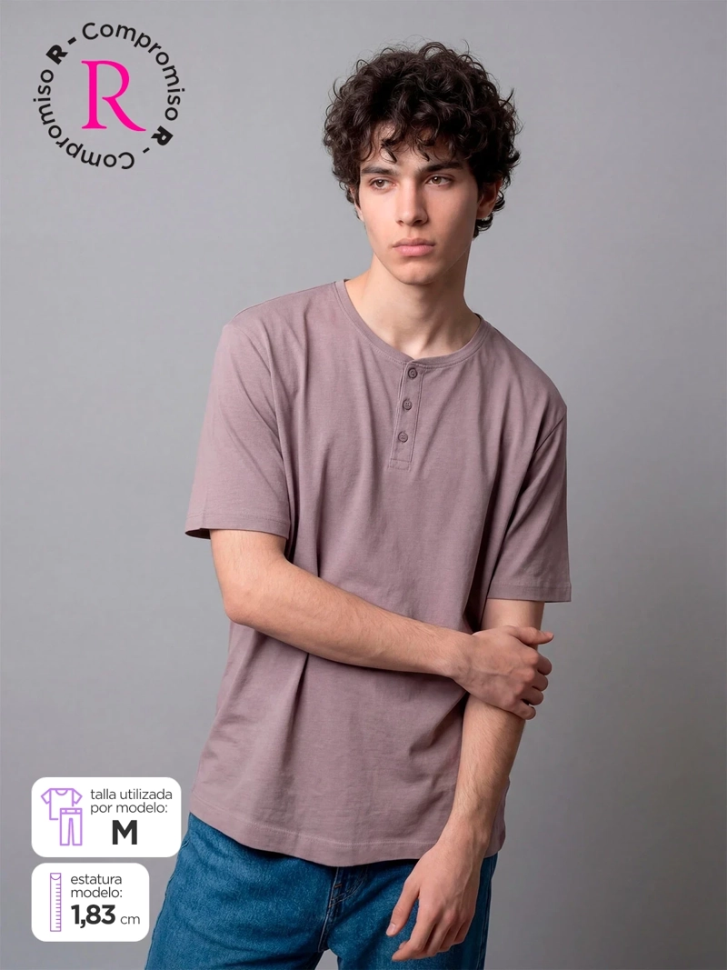 POLERA HOMBRE INDEX ALGODÓN CUELLO HENLEY MANGA CORTA - 1