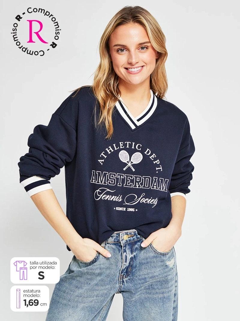 POLERÓN MUJER INDEX ALGODÓN CUELLO EN V MANGA LARGA - 1