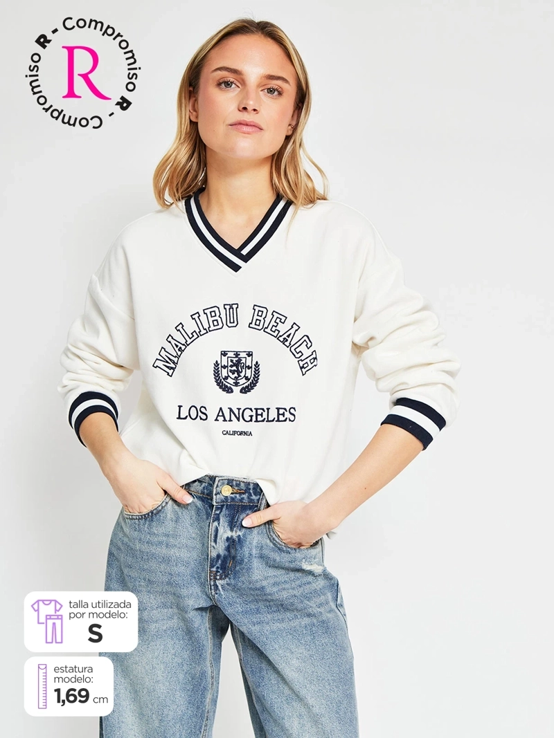 POLERÓN MUJER INDEX ALGODÓN CUELLO EN V MANGA LARGA - 1