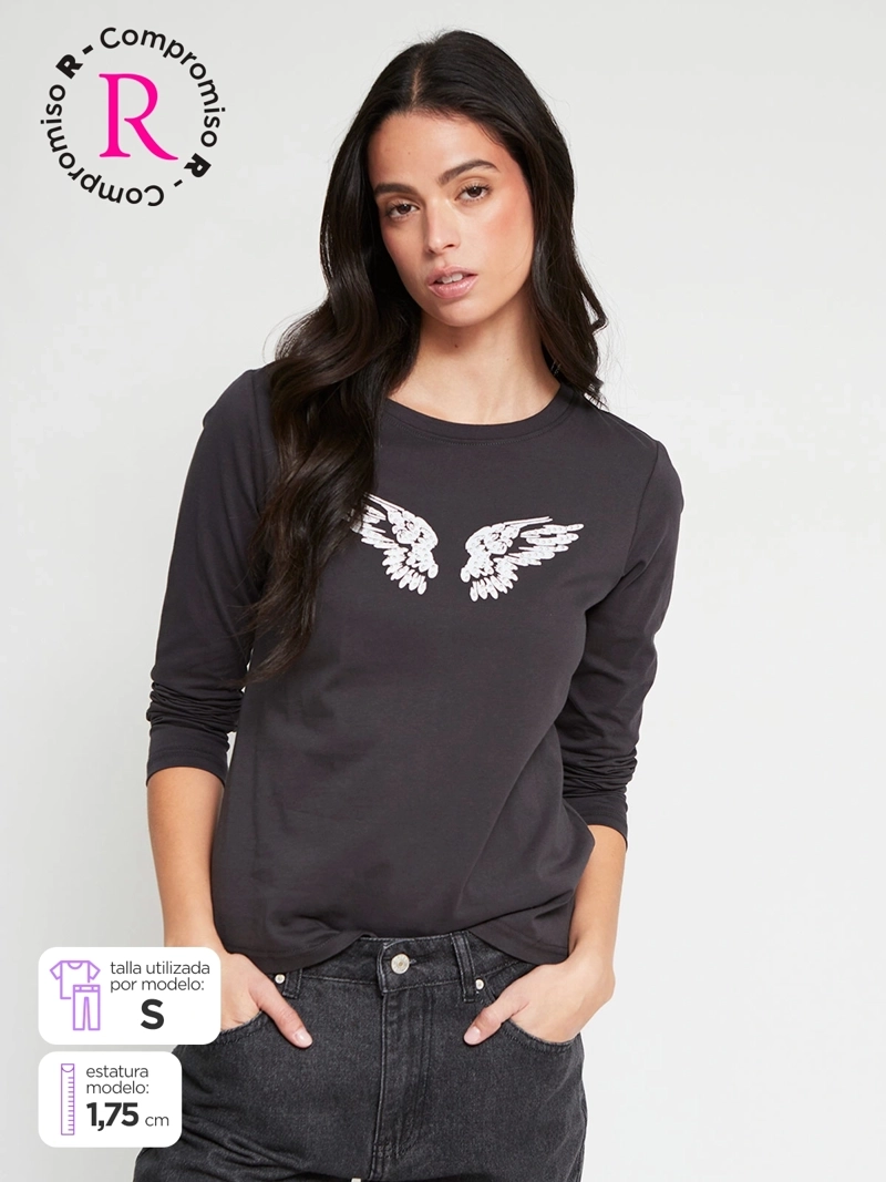 POLERA MUJER INDEX ALGODÓN MANGA LARGA ESTAMPADA