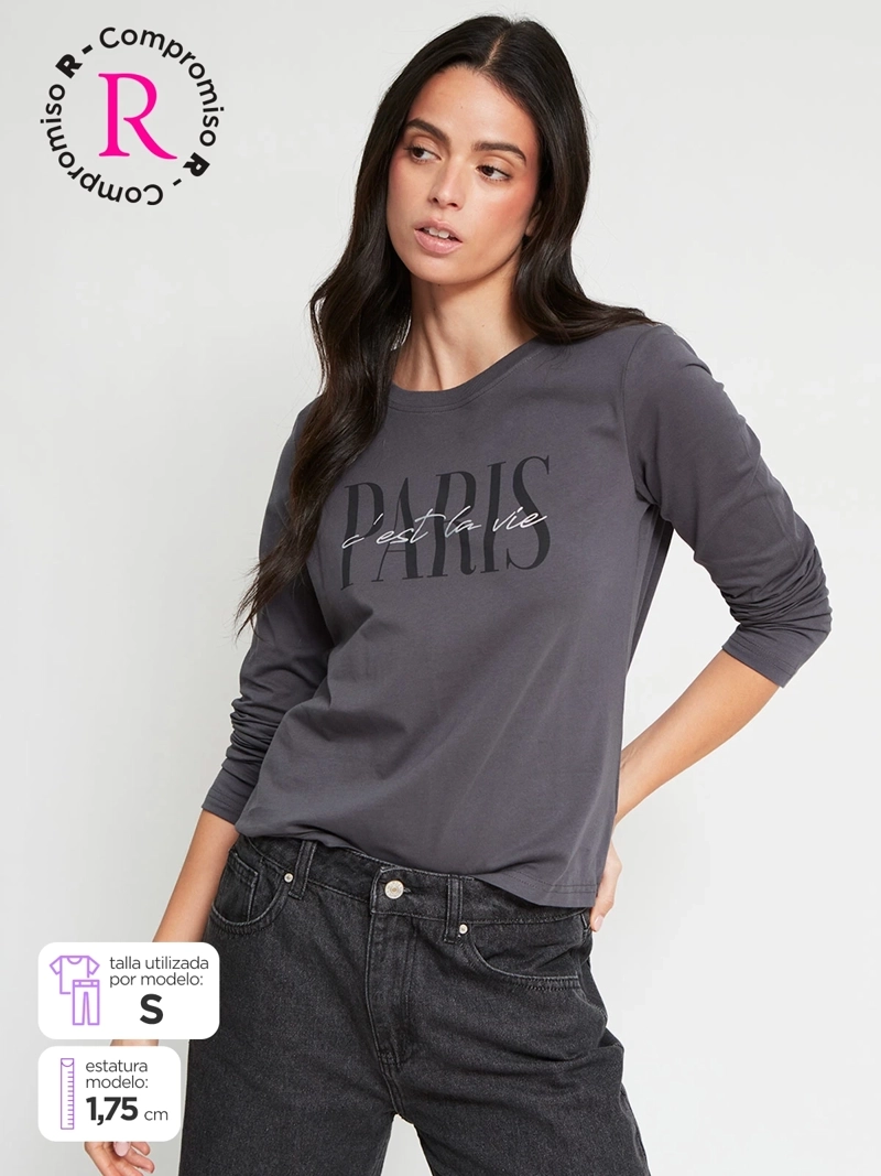 POLERA MUJER INDEX ALGODÓN MANGA LARGA ESTAMPADA - 1