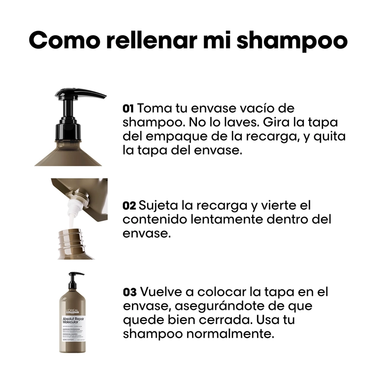 REFILL SHAMPOO REPARACIÓN L'ORÉAL PROFESSIONNEL ABSOLUT REPAIR MOLECULAR 500 ML  - 5
