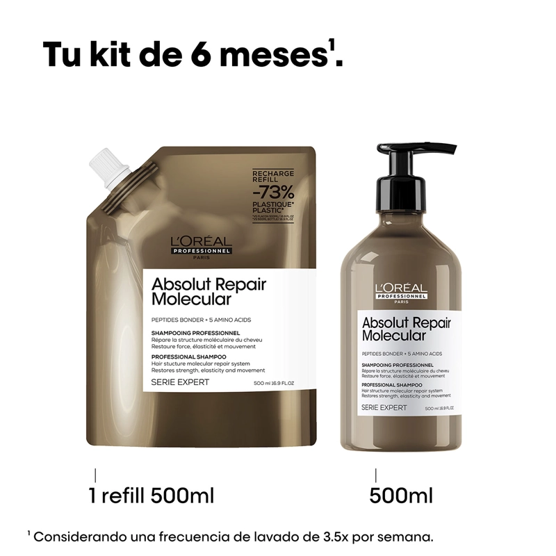 REFILL SHAMPOO REPARACIÓN L'ORÉAL PROFESSIONNEL ABSOLUT REPAIR MOLECULAR 500 ML  - 7