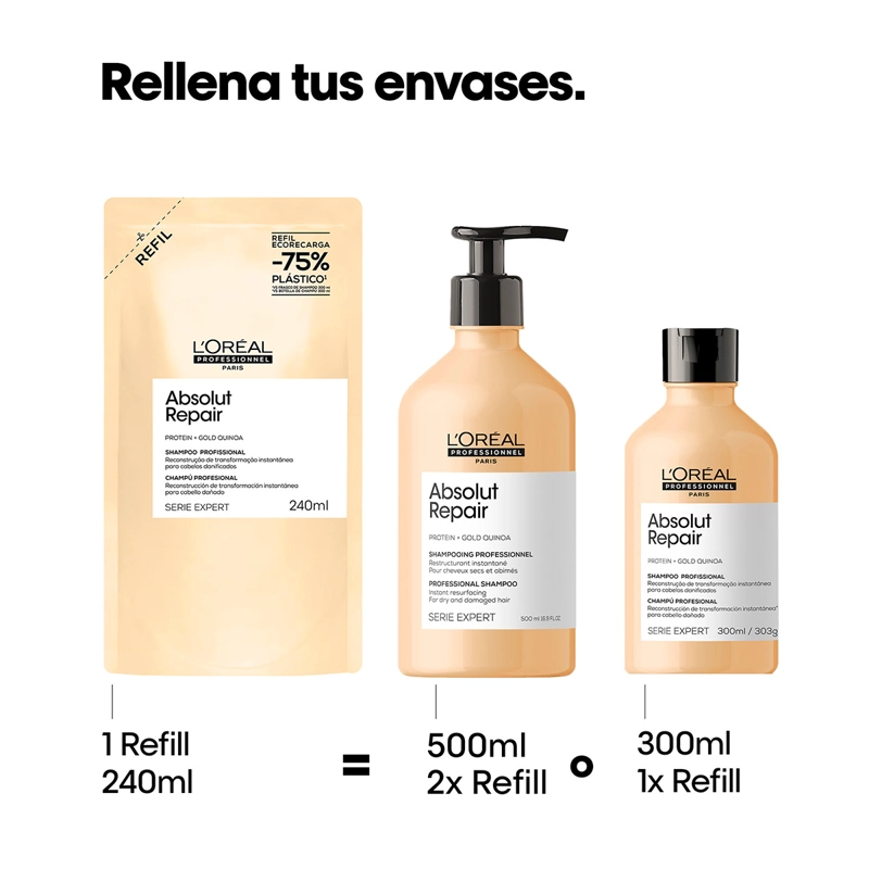 REFILL SHAMPOO REPARACIÓN Y NUTRICIÓN  L'OREAL PROFESSIONNEL ABSOLU REPAIR 240 ML  - 3