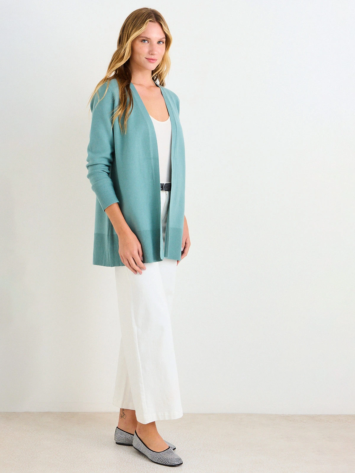 CARDIGAN MUJER ASH LARGO LISO RIB ANCHO - 2