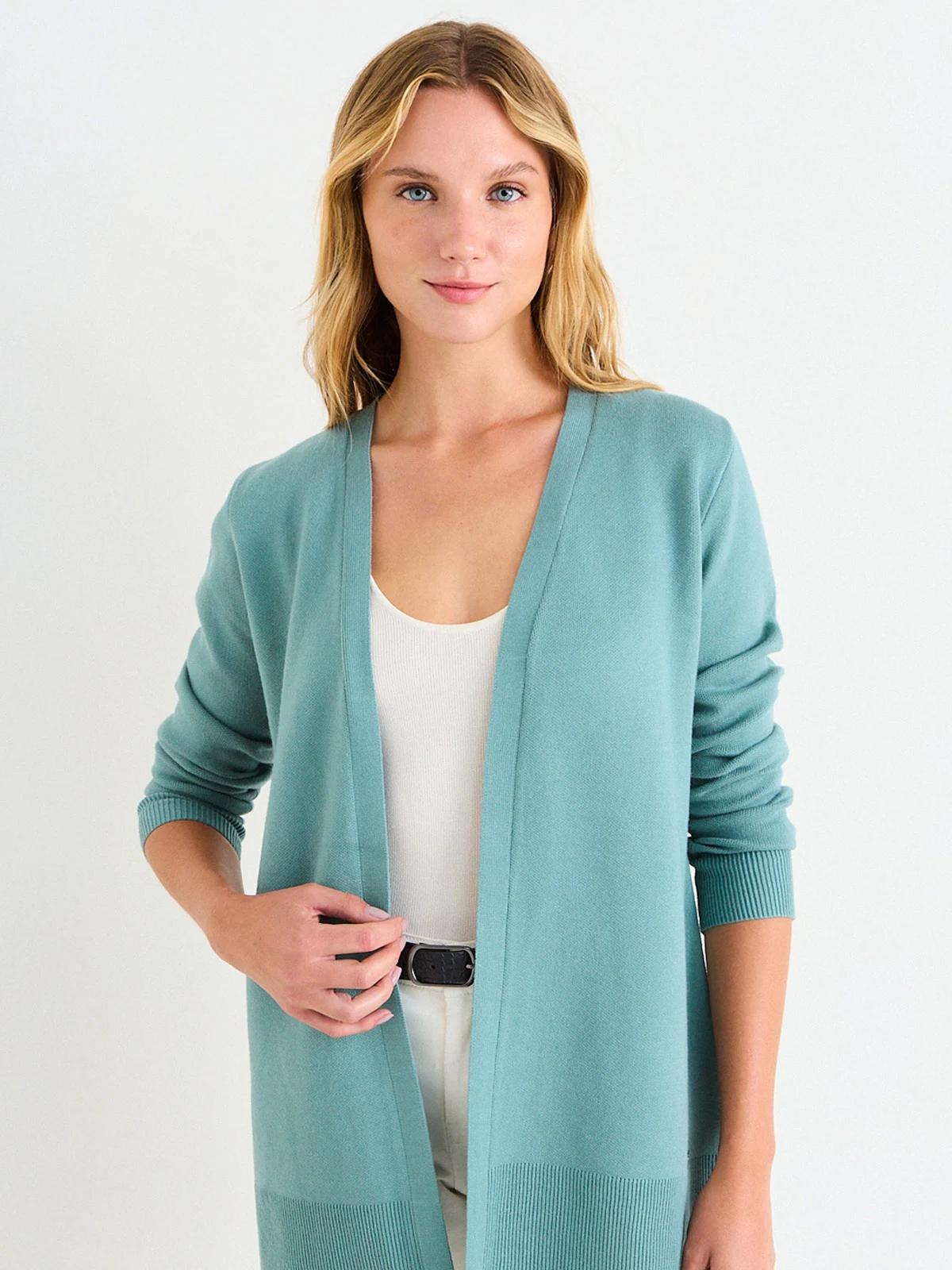 CARDIGAN MUJER ASH LARGO LISO RIB ANCHO - 3