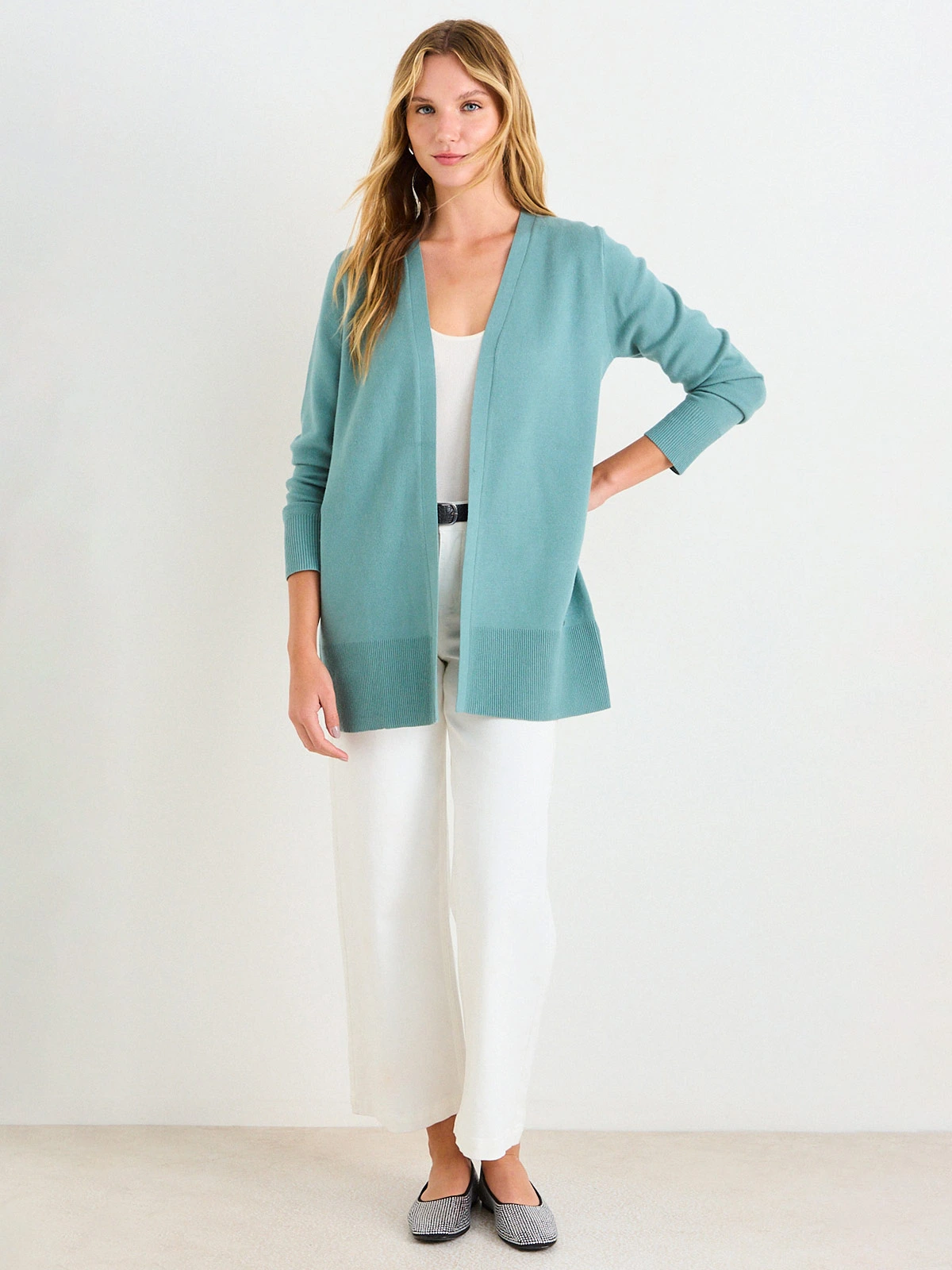 CARDIGAN MUJER ASH LARGO LISO RIB ANCHO - 1
