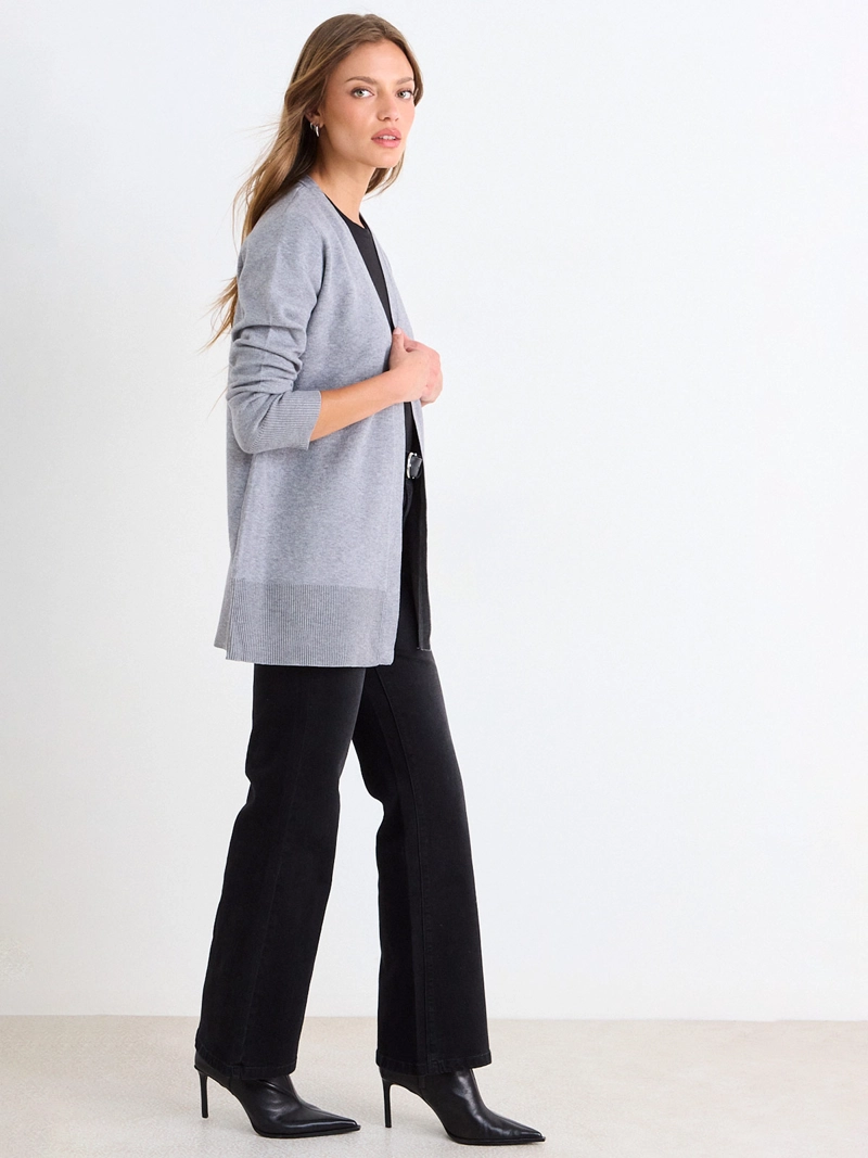 CARDIGAN MUJER ASH LARGO LISO RIB ANCHO - 2