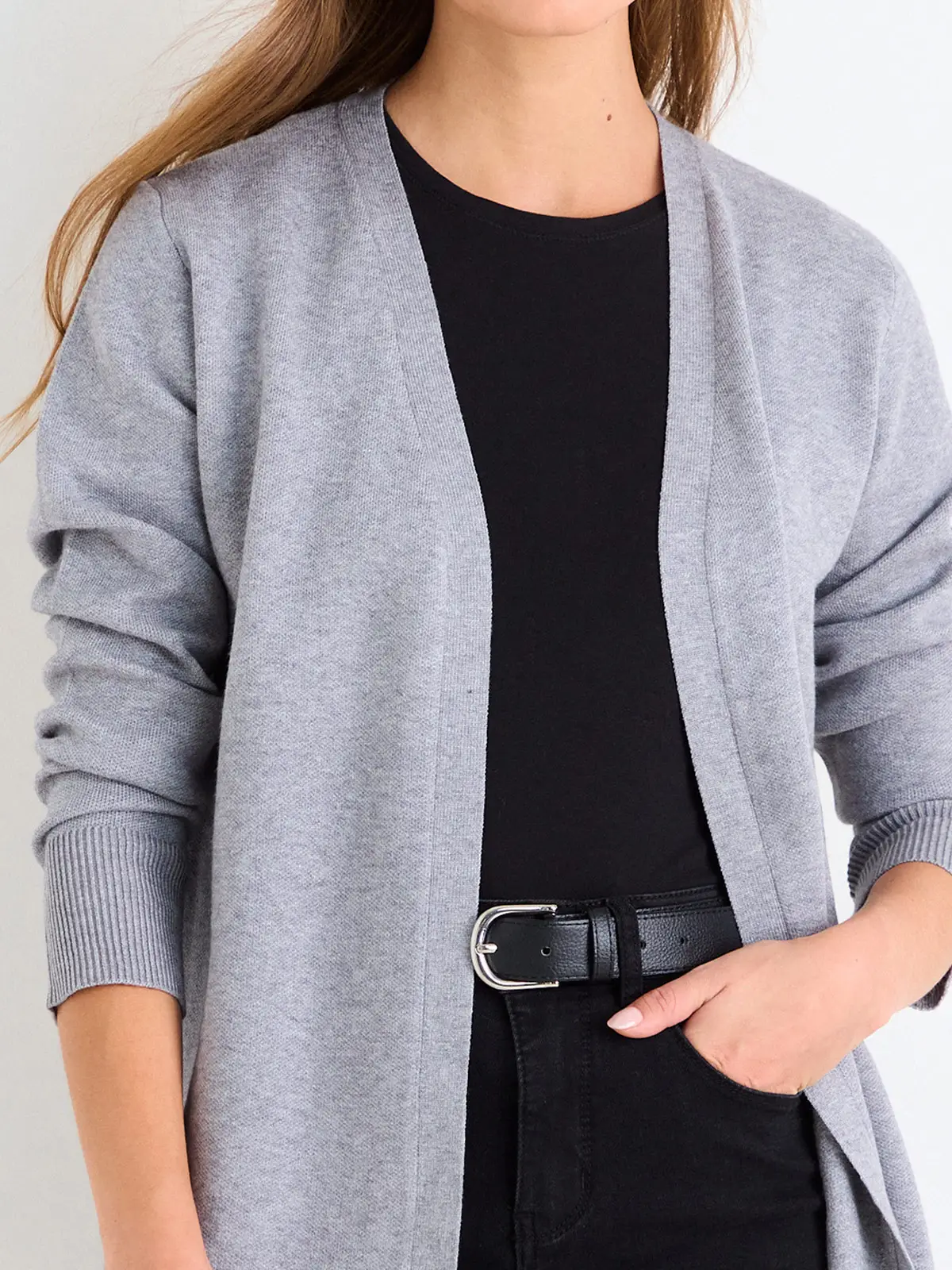 CARDIGAN MUJER ASH LARGO LISO RIB ANCHO - 5