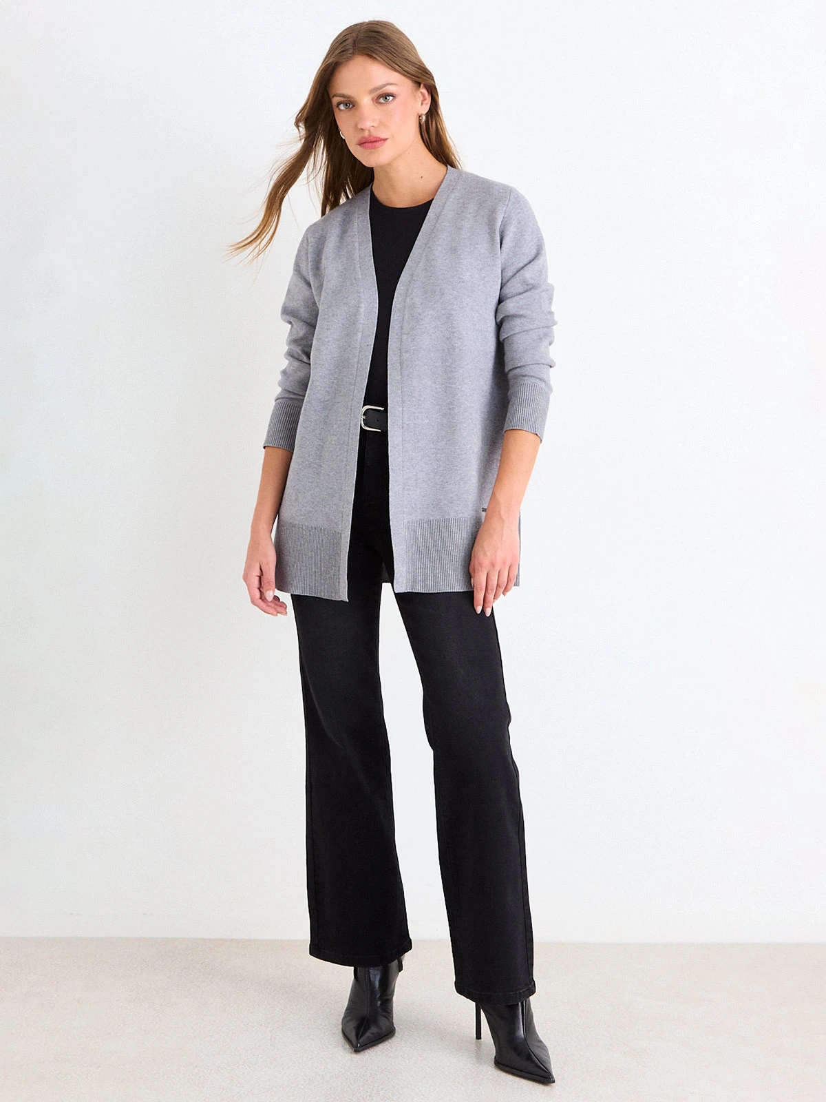 CARDIGAN MUJER ASH LARGO LISO RIB ANCHO - 1