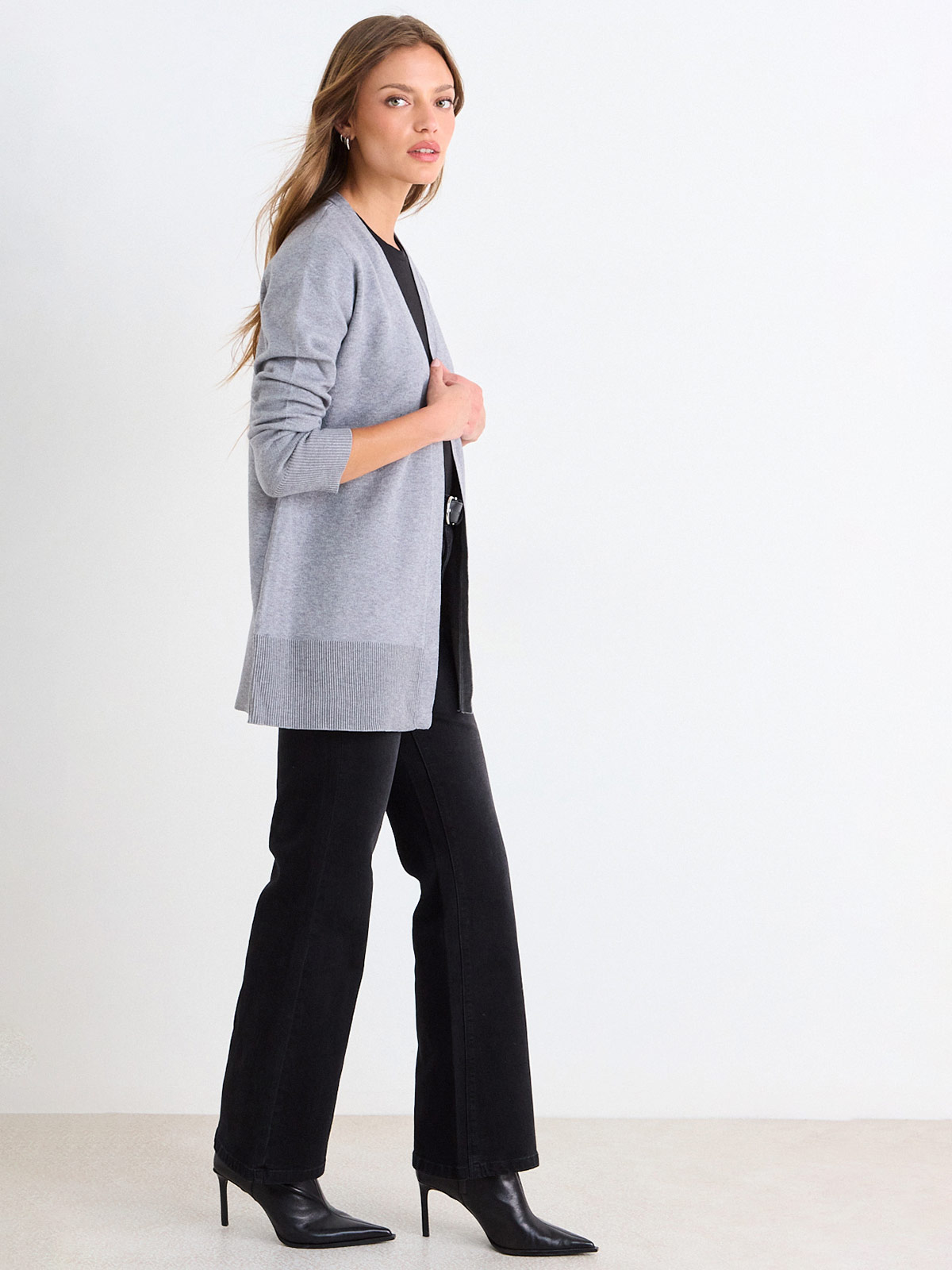 CARDIGAN MUJER ASH LARGO LISO RIB ANCHO - 2