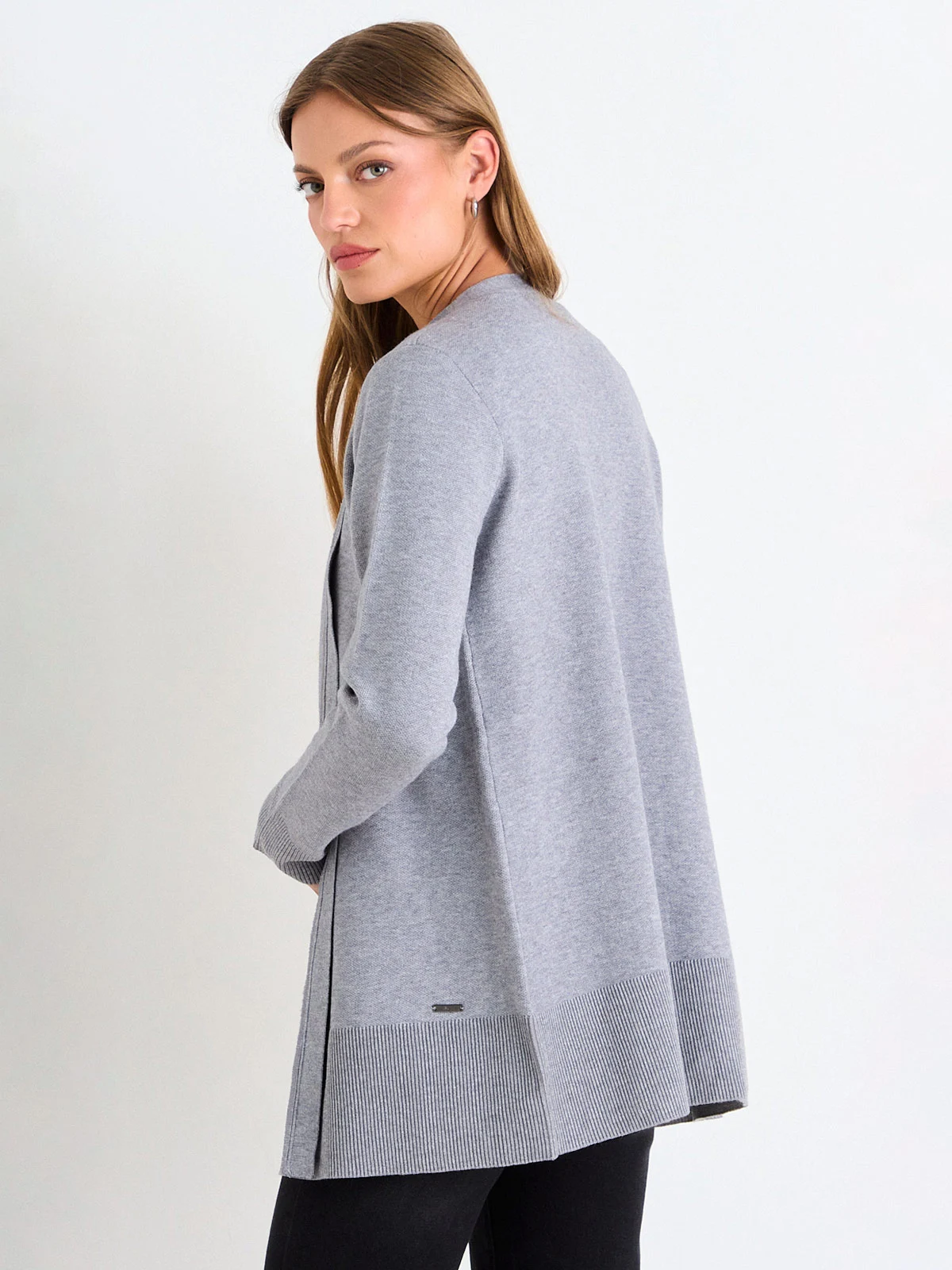 CARDIGAN MUJER ASH LARGO LISO RIB ANCHO - 4