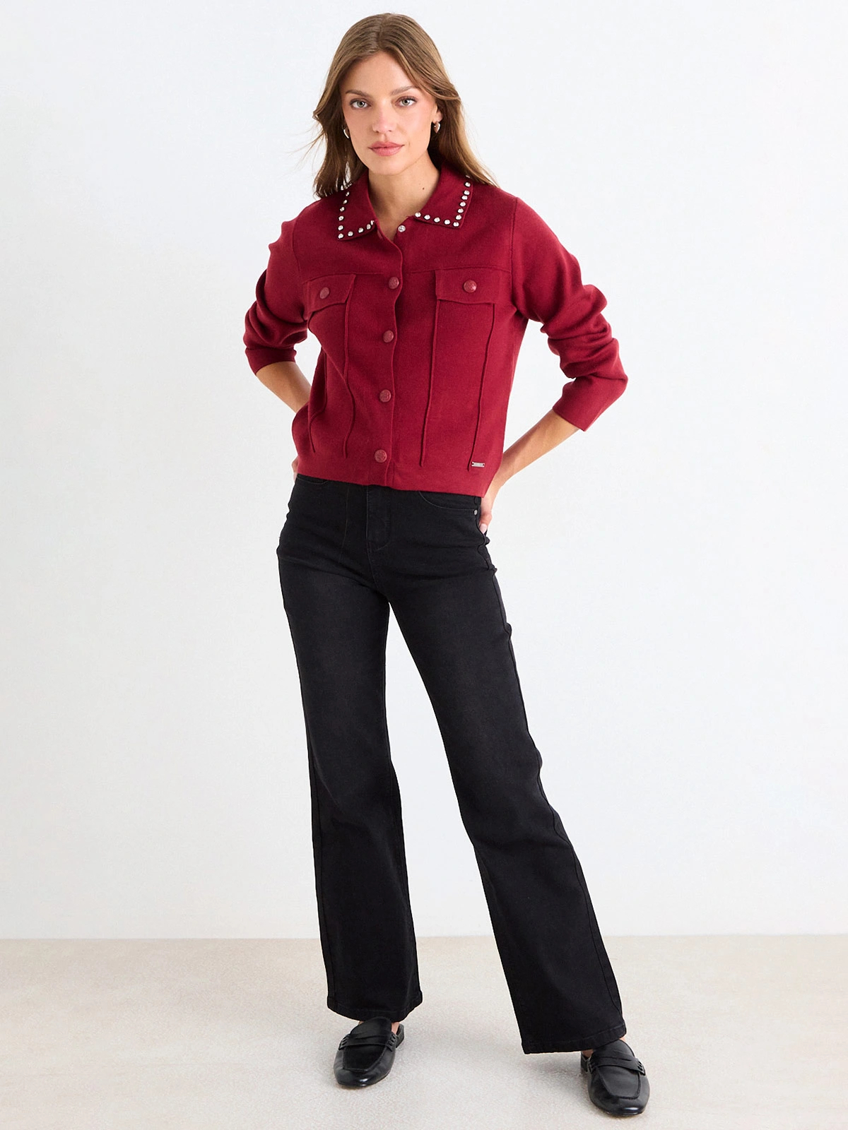 SWEATER MUJER ASH CUELLO CAMISERO MANGA LARGA - 1