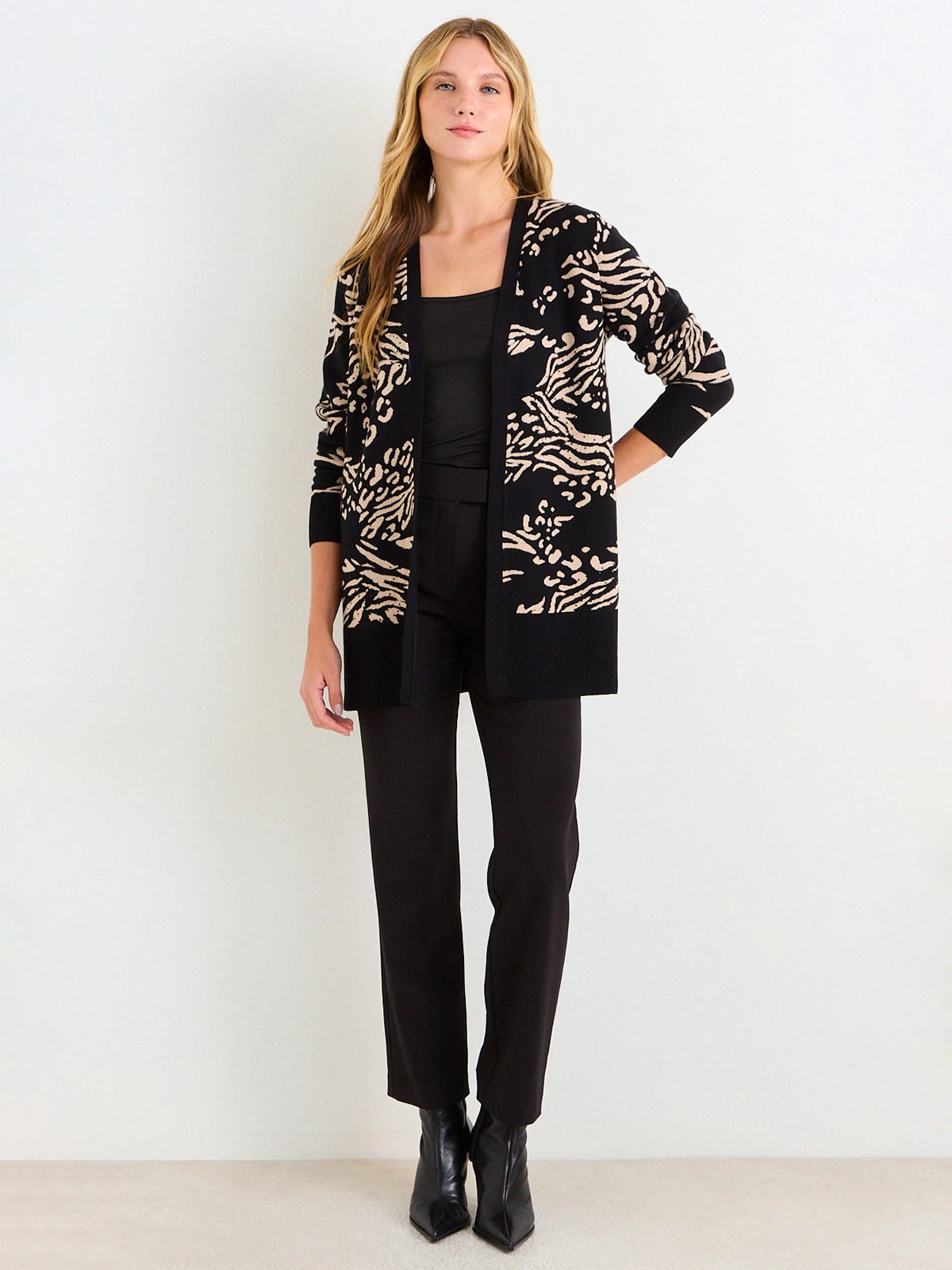 CARDIGAN MUJER ASH LARGO RIB ANCHO SIN BOTONES - 1
