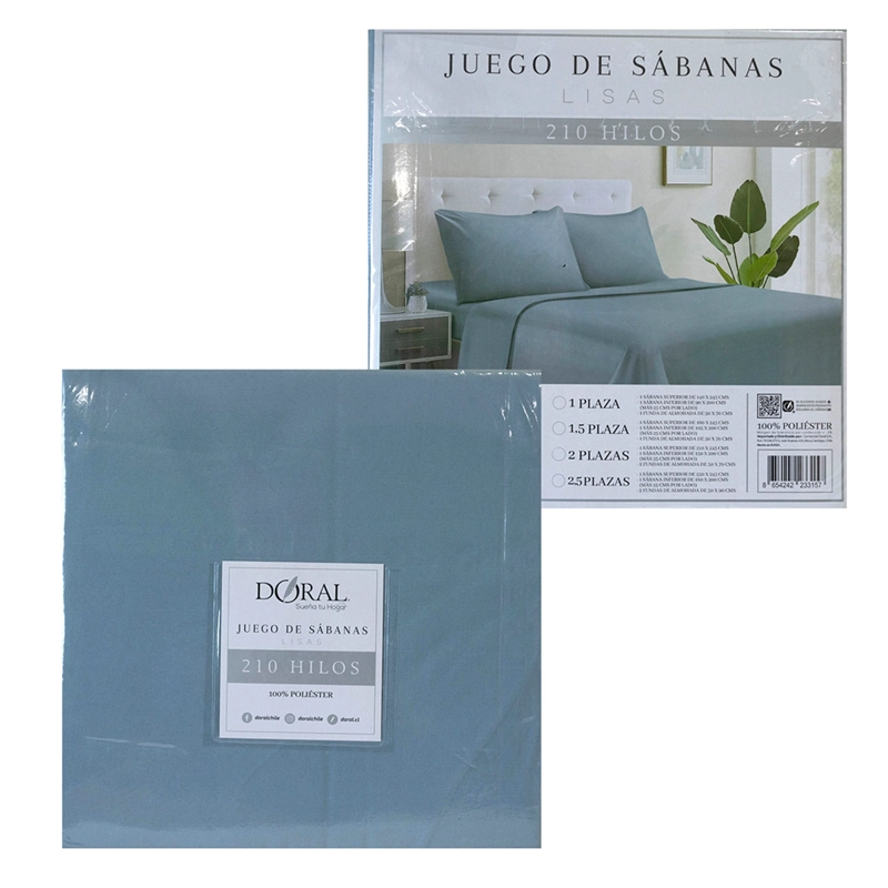 JUEGO DE SÁBANAS DORAL LISAS KING AZUL PIEDRA - 4