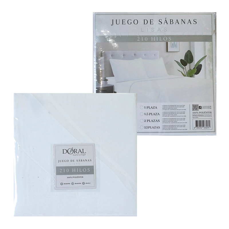 JUEGO DE SÁBANAS DORAL LISAS 2 PLAZAS BLANCO - 4