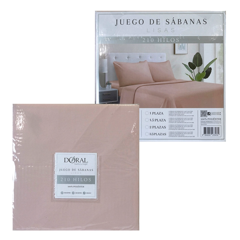 JUEGO DE SÁBANAS DORAL LISAS 2 PLAZAS CORAL - 4