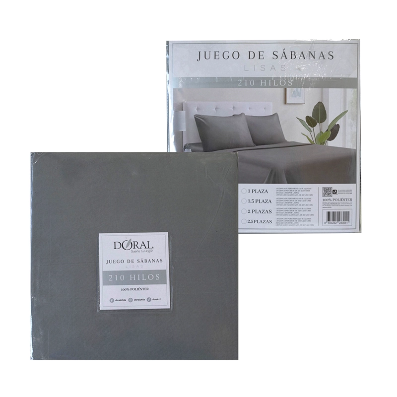 JUEGO DE SÁBANAS DORAL LISAS 1.5 PLAZAS GRIS - 4