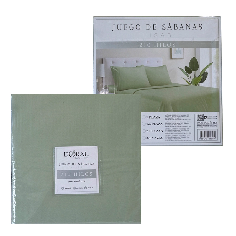 JUEGO DE SÁBANAS DORAL LISAS 2 PLAZAS VERDE - 4