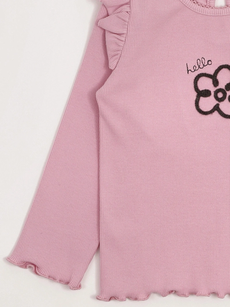 POLERA NIÑA BABY HARVEST ALGODÓN MANGA LARGA RIB LISA VUELOS - 5