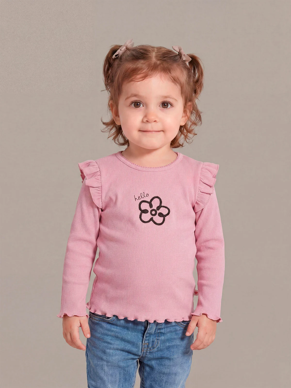 POLERA NIÑA BABY HARVEST ALGODÓN MANGA LARGA RIB LISA VUELOS - 1