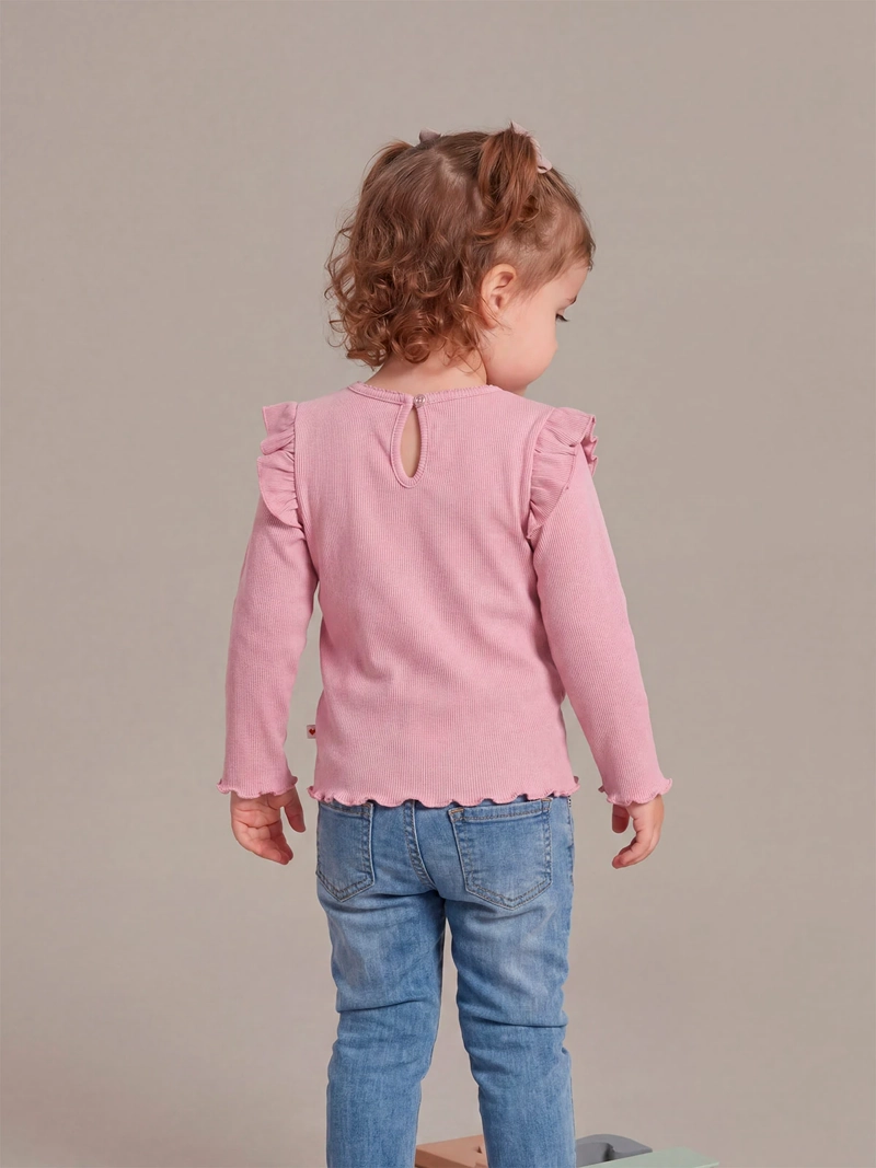 POLERA NIÑA BABY HARVEST ALGODÓN MANGA LARGA RIB LISA VUELOS - 2
