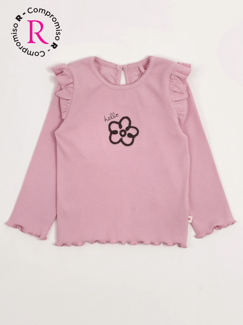 POLERA NIÑA BABY HARVEST ALGODÓN MANGA LARGA RIB LISA VUELOS - 3