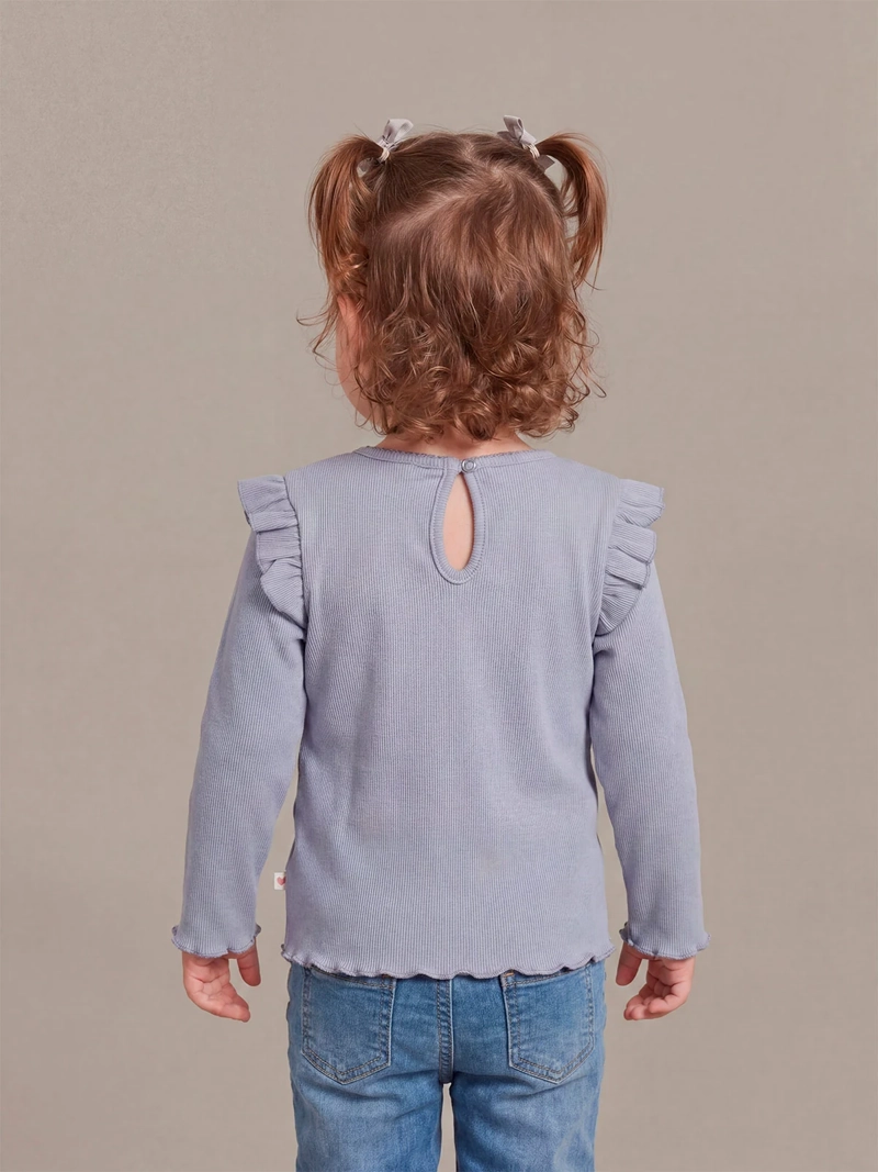 POLERA NIÑA BABY HARVEST ALGODÓN MANGA LARGA RIB LISA VUELOS - 2