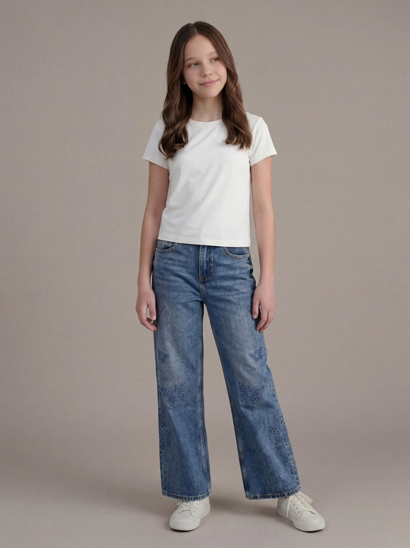 INDEX TEEN JEANS NIÑA INDEX TEEN BORDADO MARIPOSAS WIDE FIT