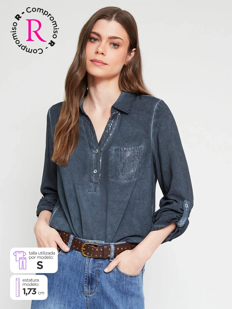 BLUSA MUJER TATIENNE MANGA LARGA LENTEJUELAS - 1