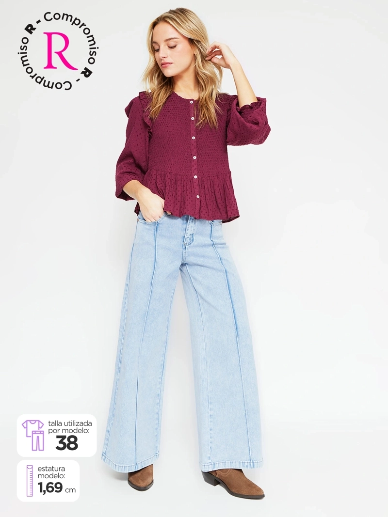 JEANS MUJER BARBADOS ALGODÓN WIDE LEG TIRO ALTO - 1