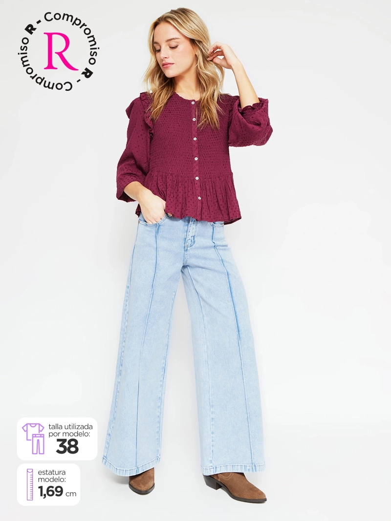 JEANS MUJER BARBADOS ALGODÓN WIDE LEG TIRO ALTO - 1