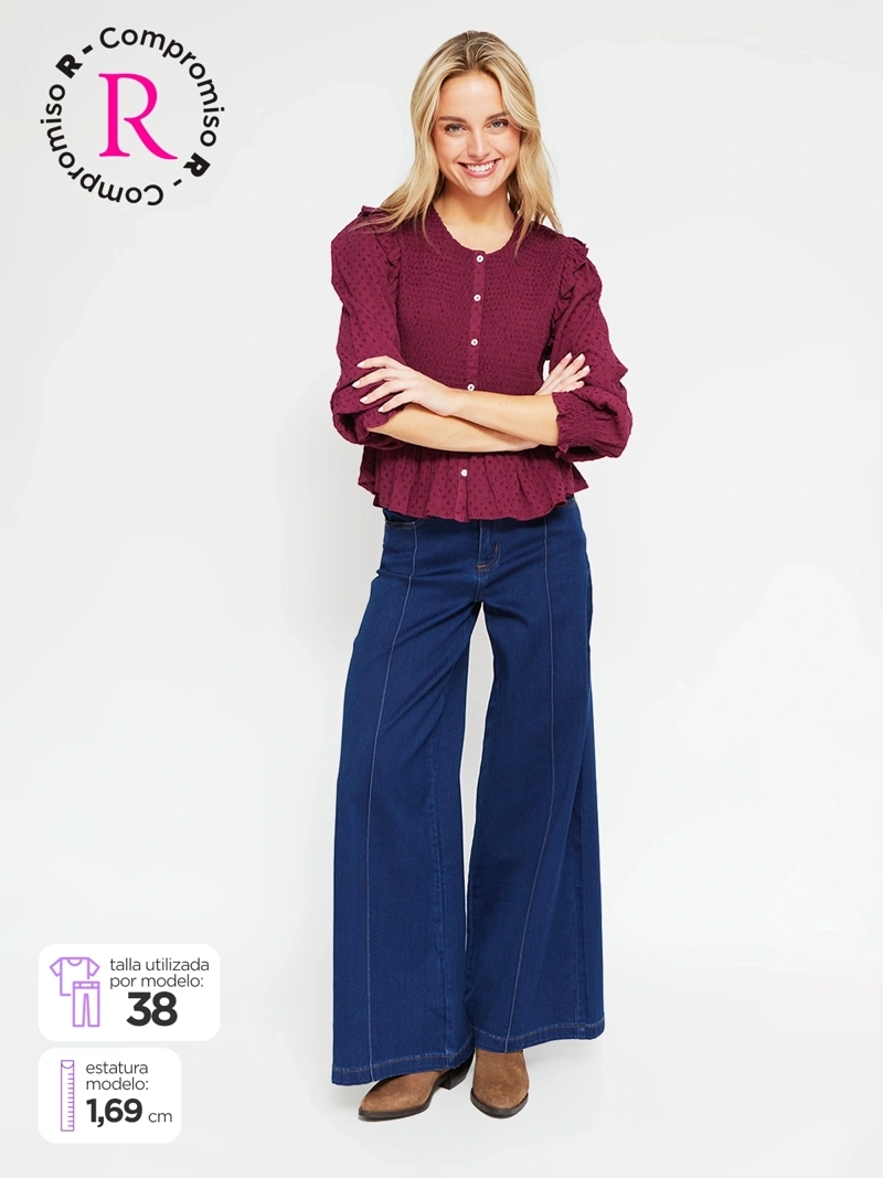 JEANS MUJER BARBADOS ALGODÓN WIDE LEG TIRO ALTO - 1