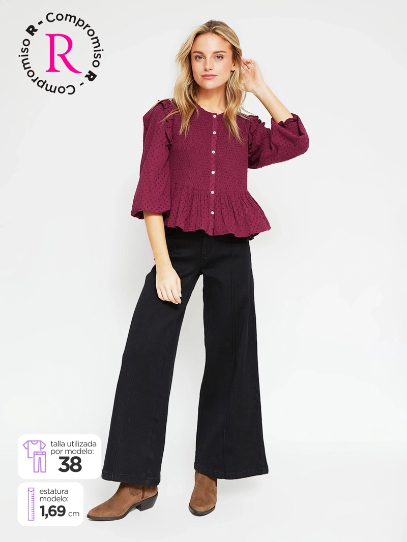 JEANS MUJER BARBADOS ALGODÓN WIDE LEG TIRO ALTO - 1