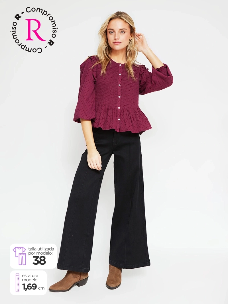 JEANS MUJER BARBADOS ALGODÓN WIDE LEG TIRO ALTO - 1