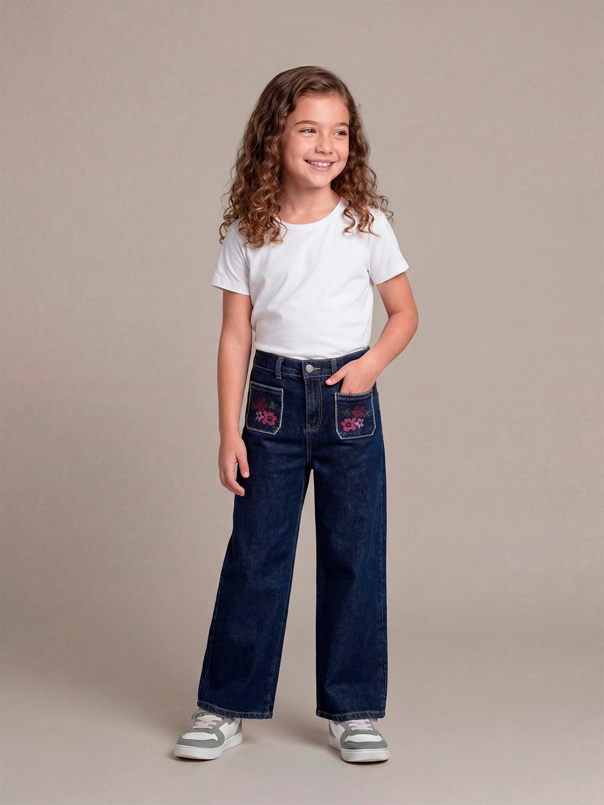 JEANS NIÑA HARVEST ALGODÓN WIDE RECTO BORDADO - 1