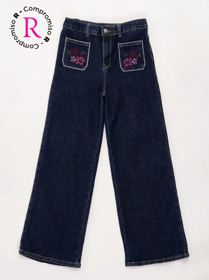 JEANS NIÑA HARVEST ALGODÓN WIDE RECTO BORDADO - 3
