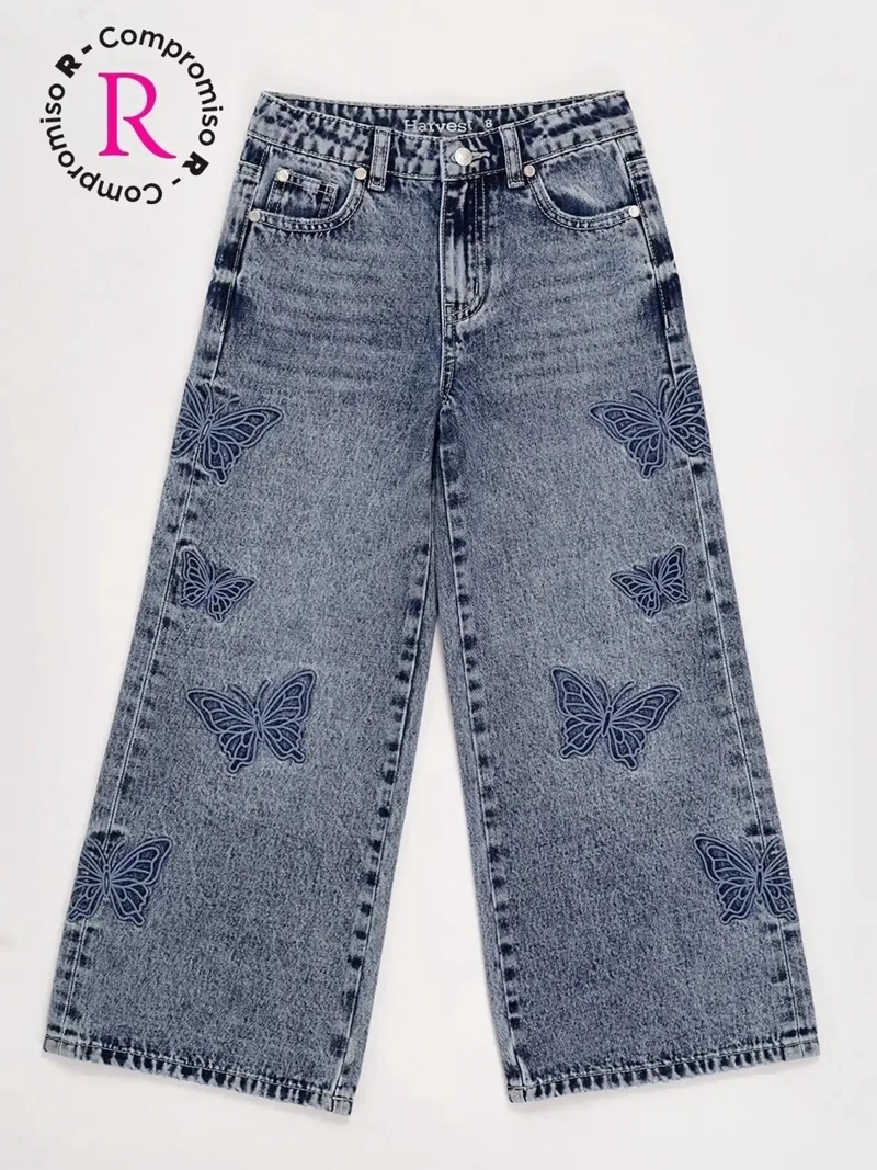 JEANS NIÑA HARVEST WIDE FIT BORDADO MARIPOSAS - 3
