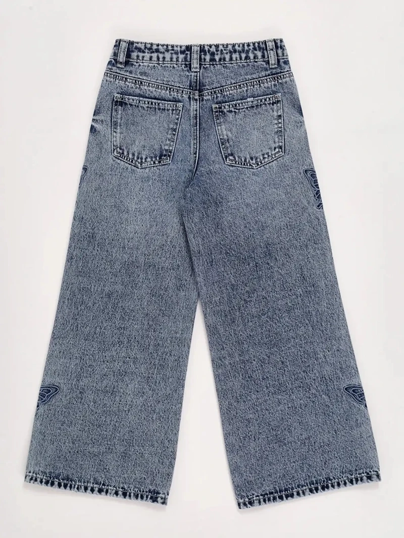 JEANS NIÑA HARVEST WIDE FIT BORDADO MARIPOSAS - 4
