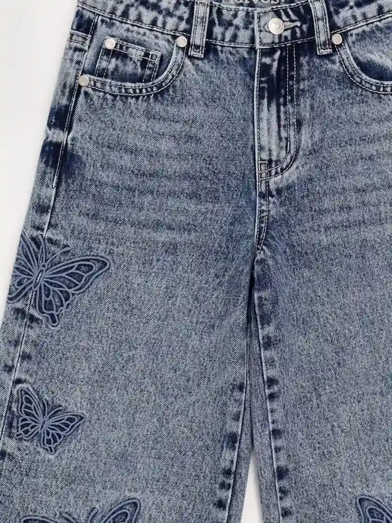 JEANS NIÑA HARVEST WIDE FIT BORDADO MARIPOSAS - 5
