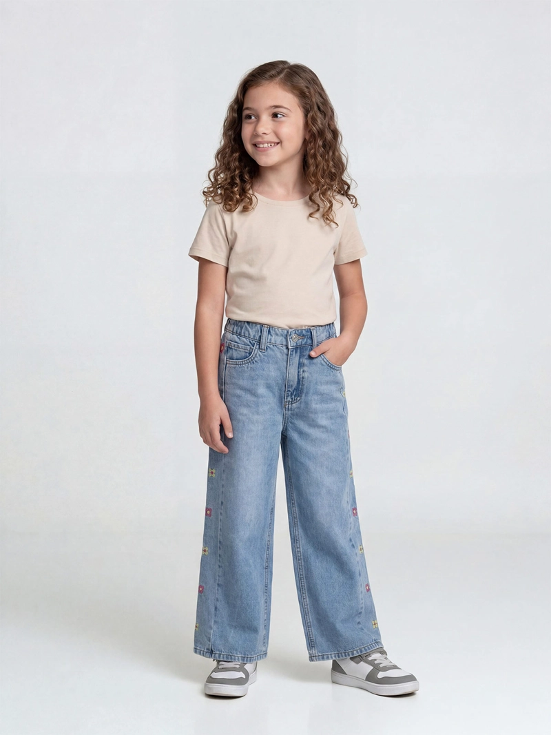 JEANS NIÑA HARVEST WIDE FIT BORDADO - 1