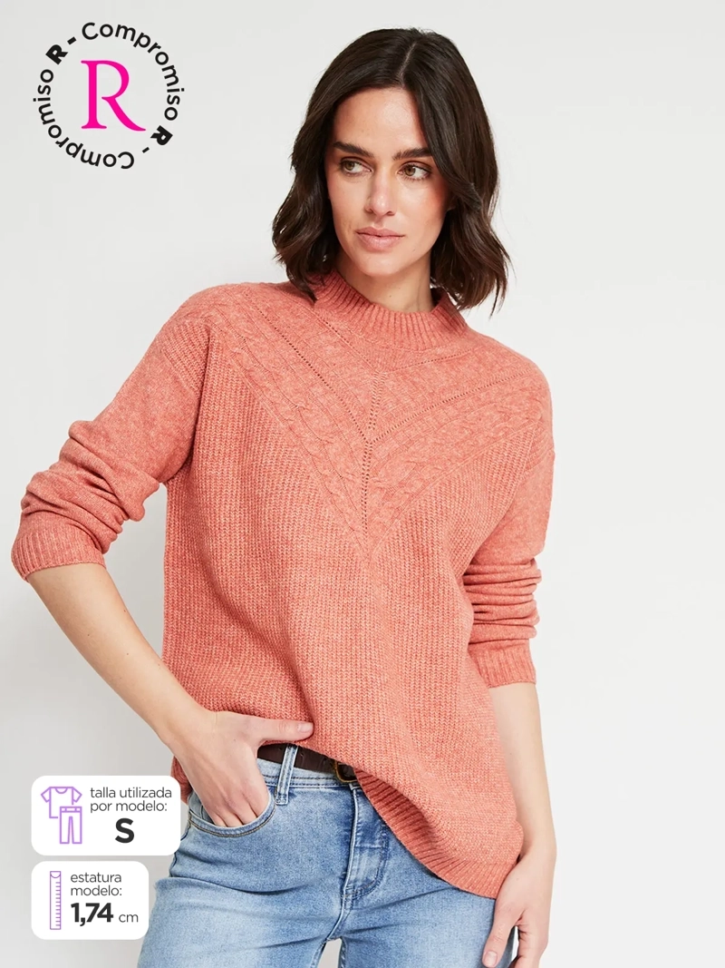 SWEATER MUJER AZIZ CUELLO MOCK MANGA LARGA TRENZADO - 1